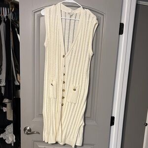 Cream Knit Sleeveless Cardigan with Gold Buttons